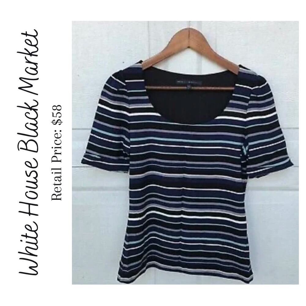 White House Black Market Stripe Scoop Neck Top